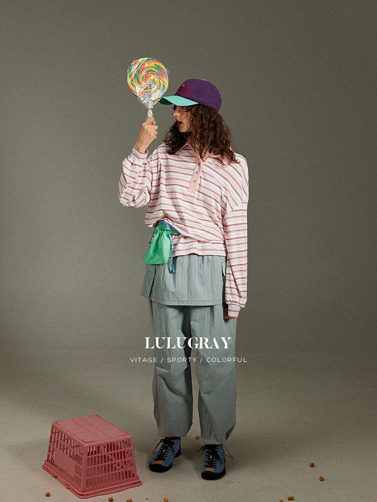 lulugray Striped Contrast Patchwork Printed Henley Women&