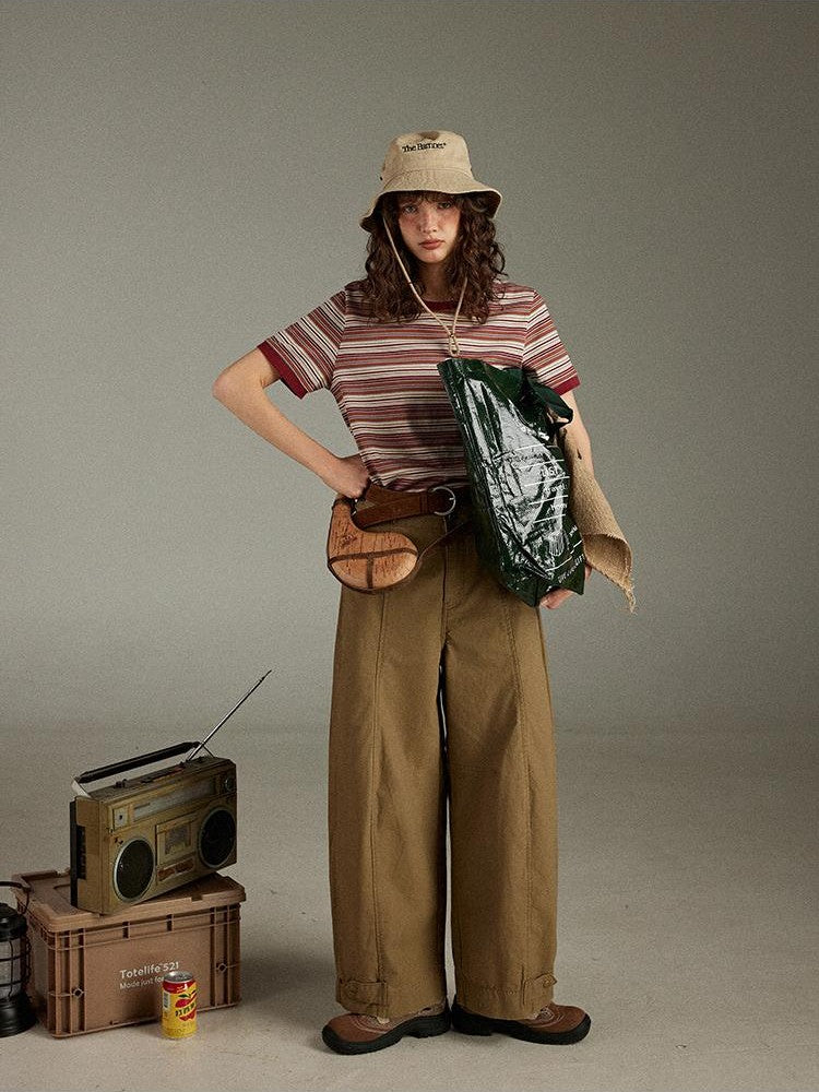 lulugray Striped Contrast Trim Crew Neck Cotton Women&