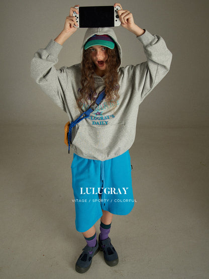 lulugray Vintage Blue Drawstring High Waist Wide Leg Pockets Loose Women&