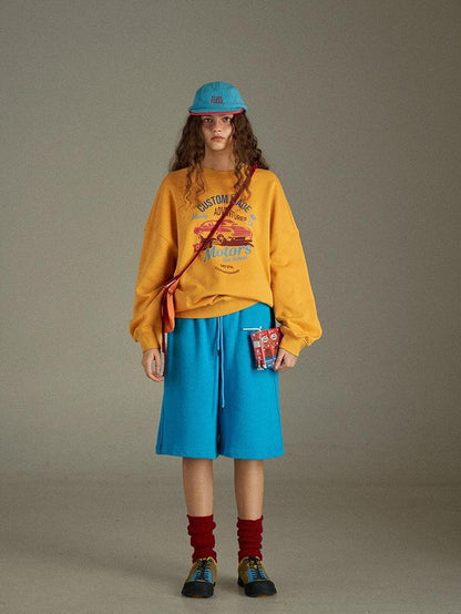 lulugray Vintage Blue Drawstring High Waist Wide Leg Pockets Loose Women&