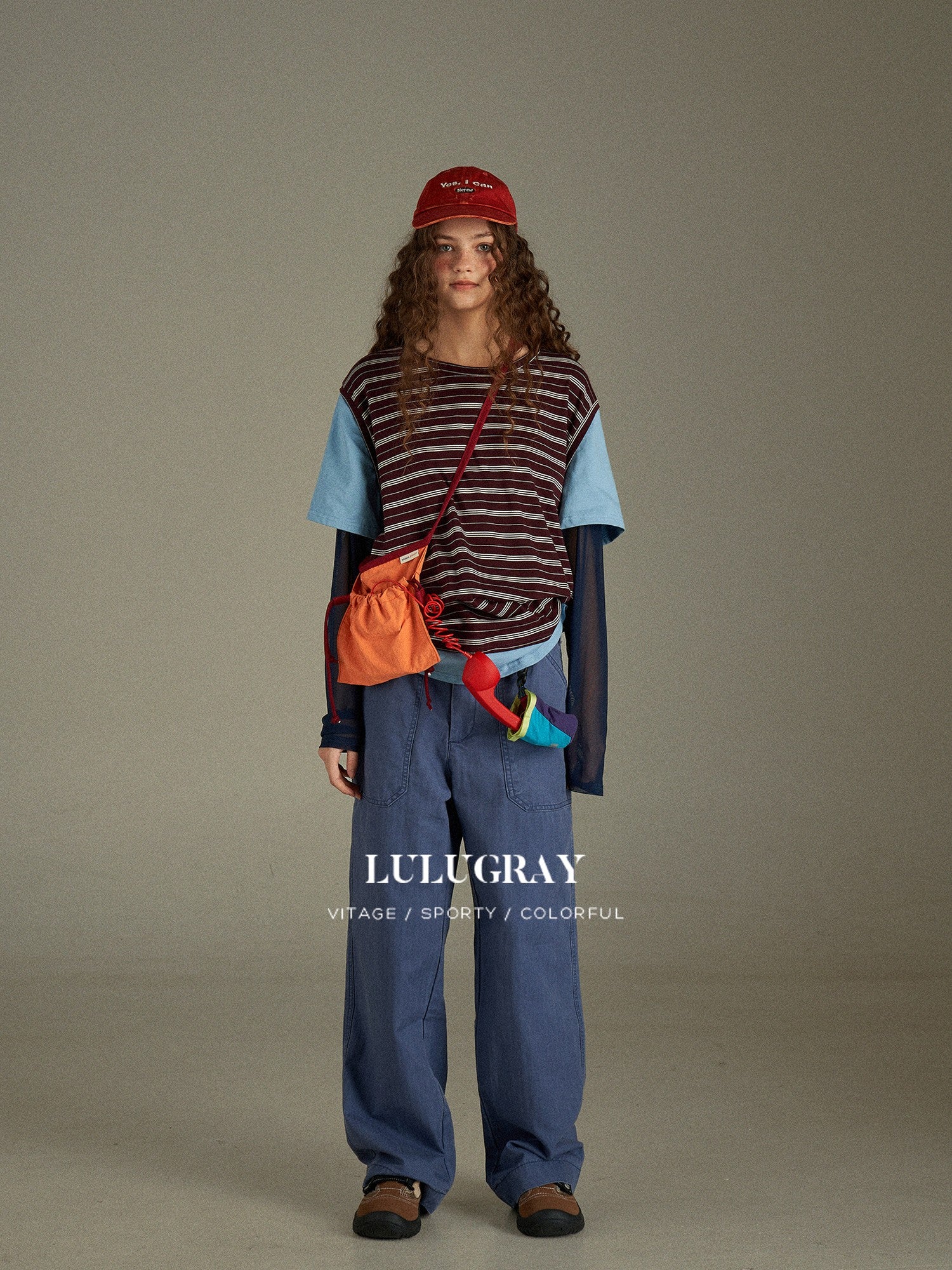 lulugray Vintage Blue High Waist Cargo Large Pocket Relaxed Women&