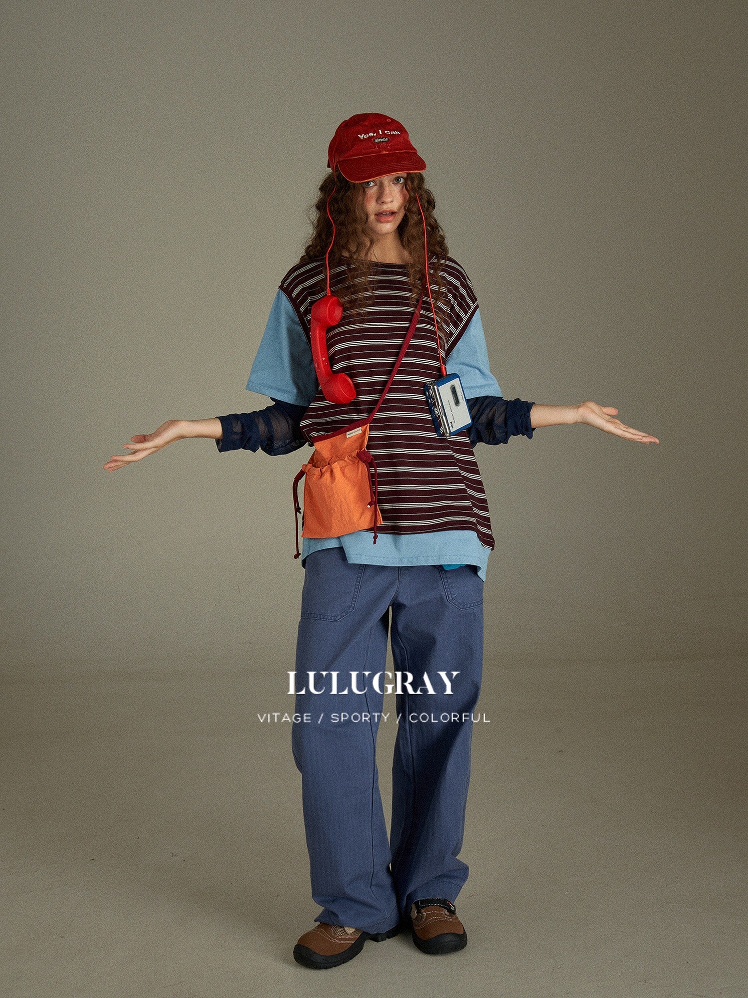 lulugray Vintage Blue High Waist Cargo Large Pocket Relaxed Women&