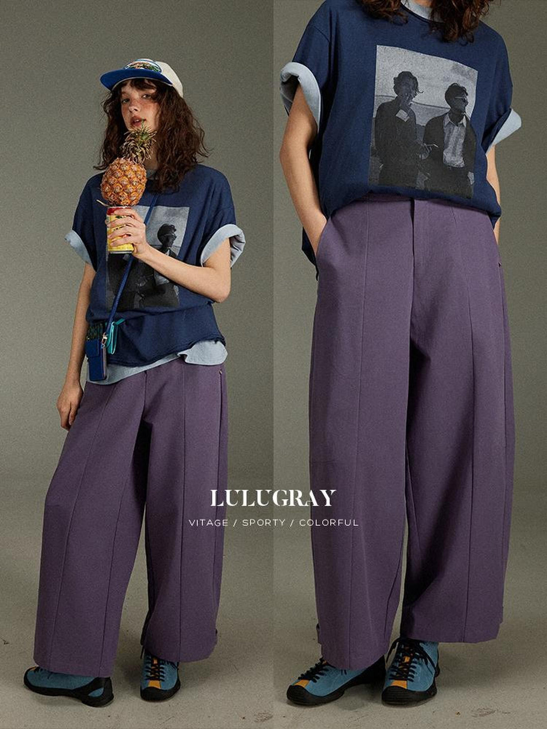 lulugray Vintage Button Hem Straight Pocket High Waist Women&