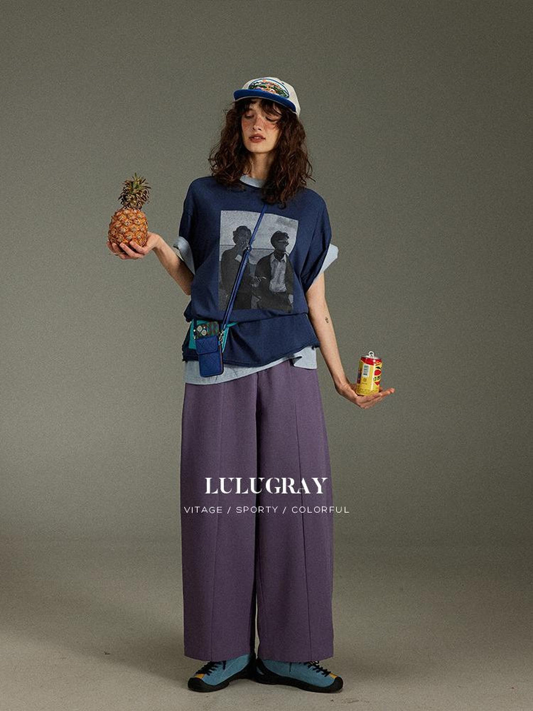 lulugray Vintage Button Hem Straight Pocket High Waist Women&