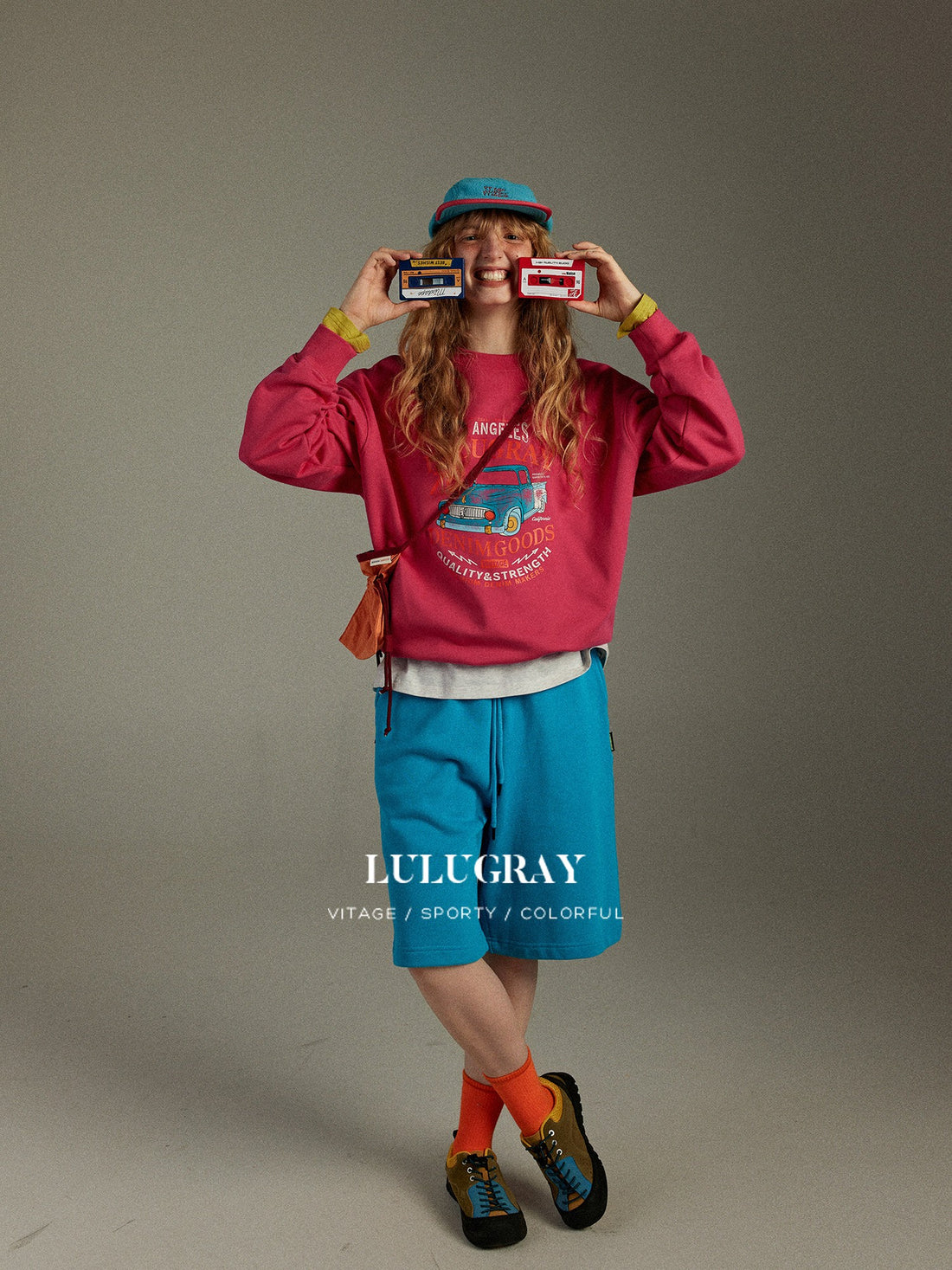 lulugray Vintage Car Colorblock Print Pullover Women&