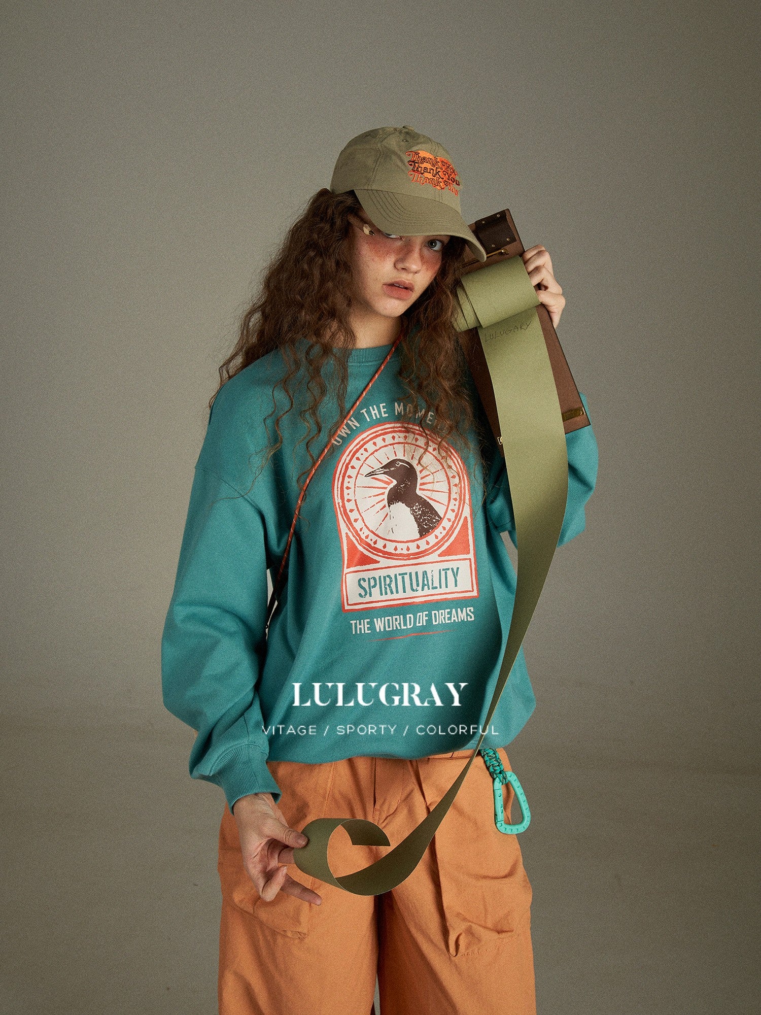 lulugray Vintage Cartoon Print Raglan Crewneck Loose Fit Women&
