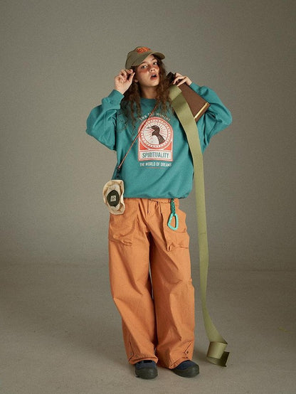 lulugray Vintage Cartoon Print Raglan Crewneck Loose Fit Women&