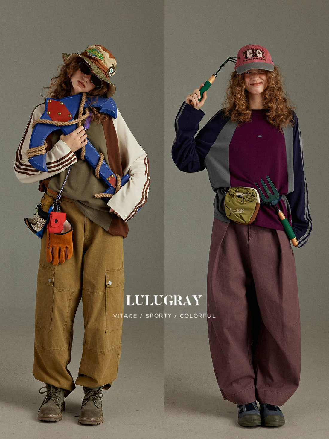 lulugray Vintage Color Block Crewneck Side Stripe Loose Women&