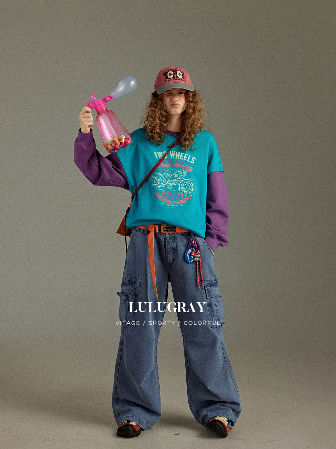lulugray Vintage Color Block Print Crew Neck Pullover Women&