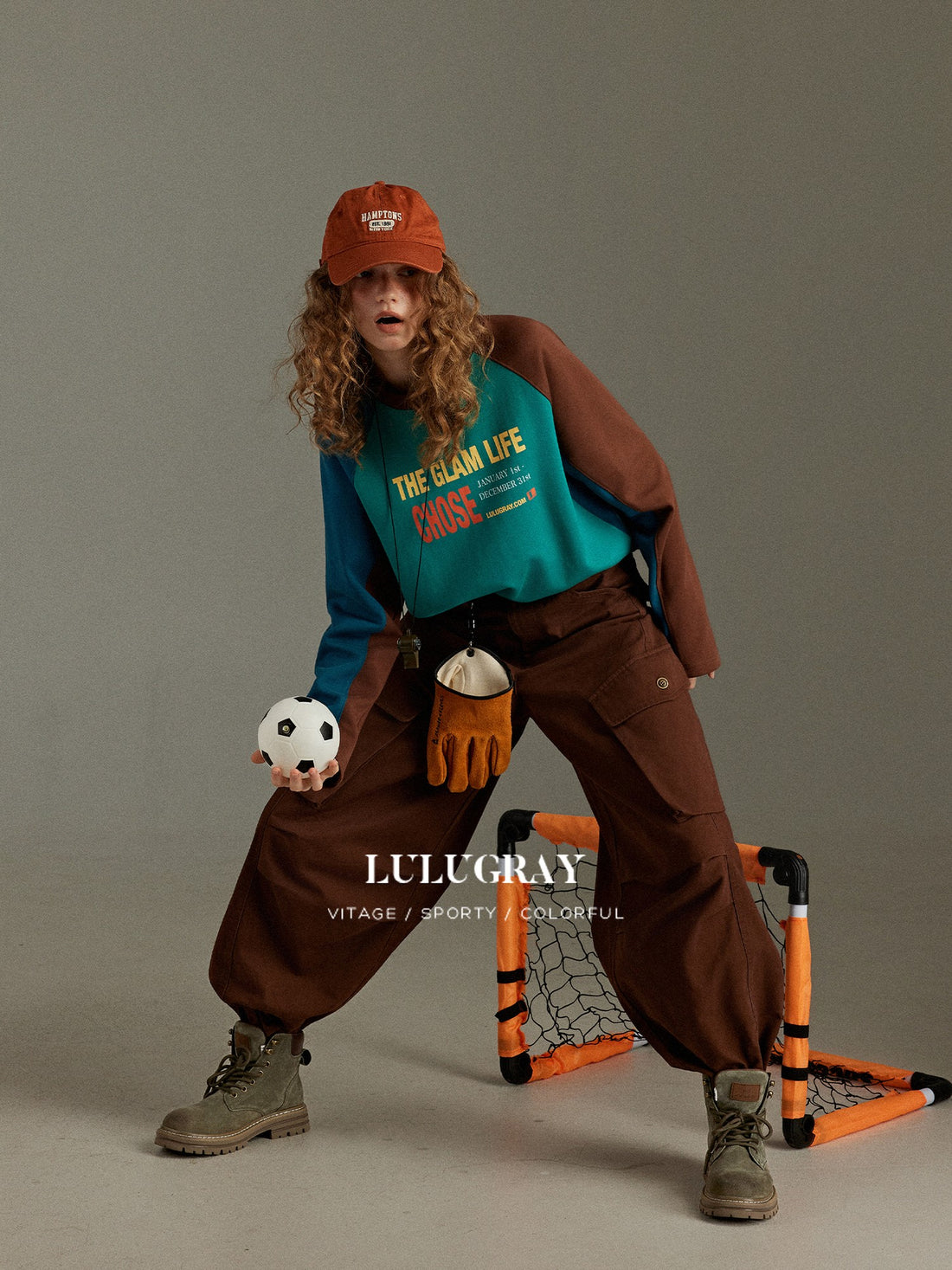 lulugray Vintage Color Block Raglan Letter Print Women&