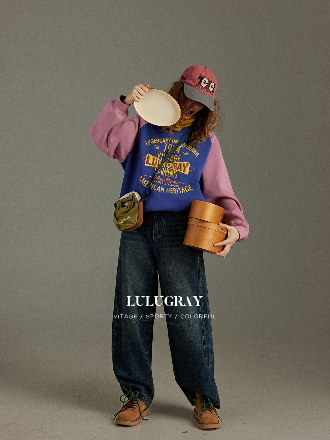 lulugray Vintage Color Block Raglan Sleeve Letter Print Fleece Women&