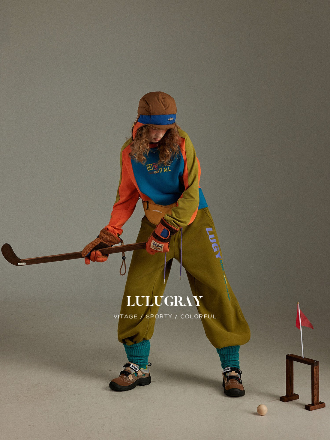 lulugray Vintage Color Block Raglan Sleeve Letter Print Women&