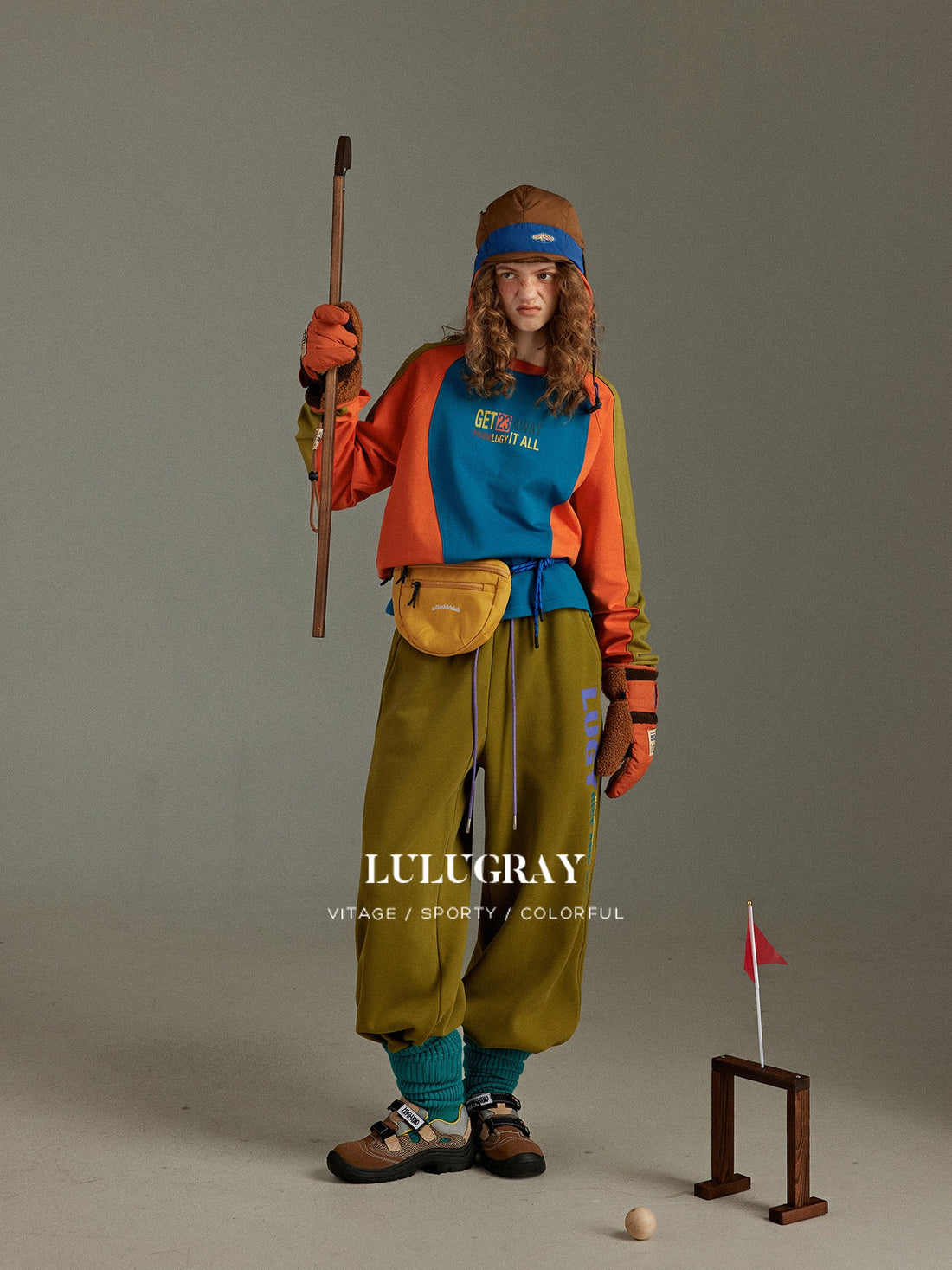 lulugray Vintage Color Block Raglan Sleeve Letter Print Women&