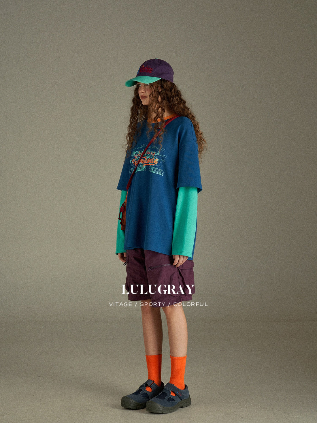 lulugray Vintage Colorblock Faux Two Piece Printed Women&