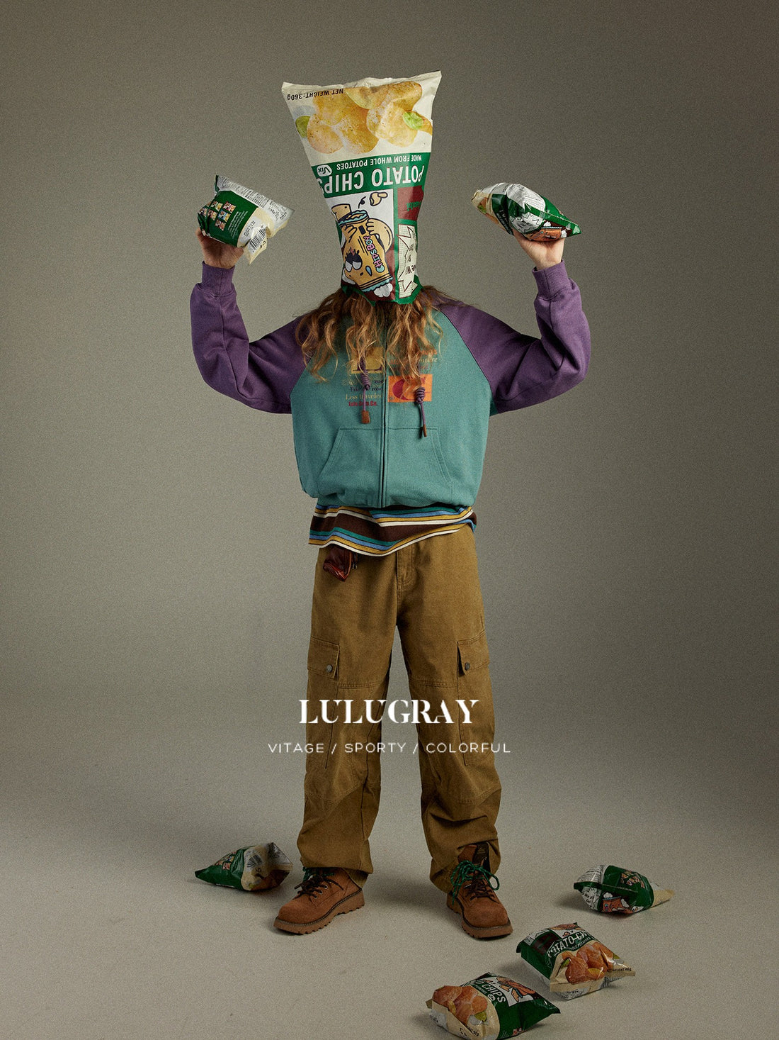 lulugray Vintage Colorblock Letter Print Raglan Sleeve Hooded Women&
