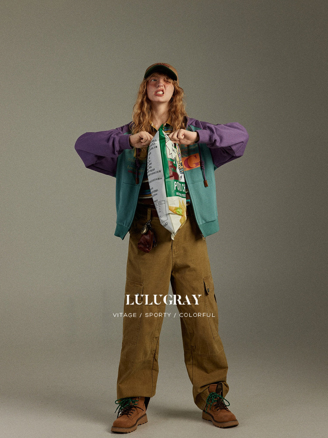 lulugray Vintage Colorblock Letter Print Raglan Sleeve Hooded Women&
