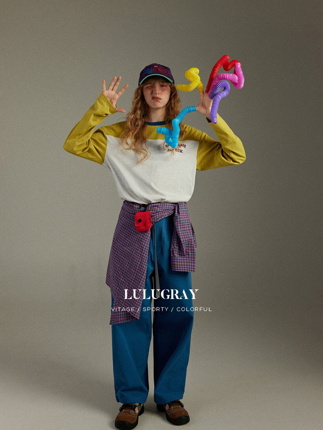 lulugray Vintage Colorblock Letter Print Women&