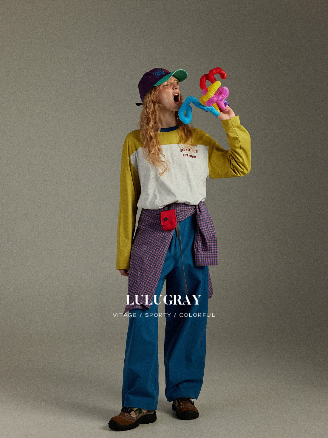 lulugray Vintage Colorblock Letter Print Women&