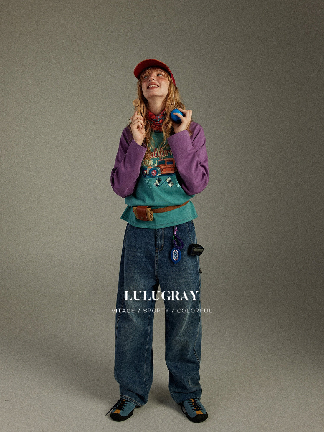 lulugray Vintage Colorblock Patchwork Print Raglan Women&