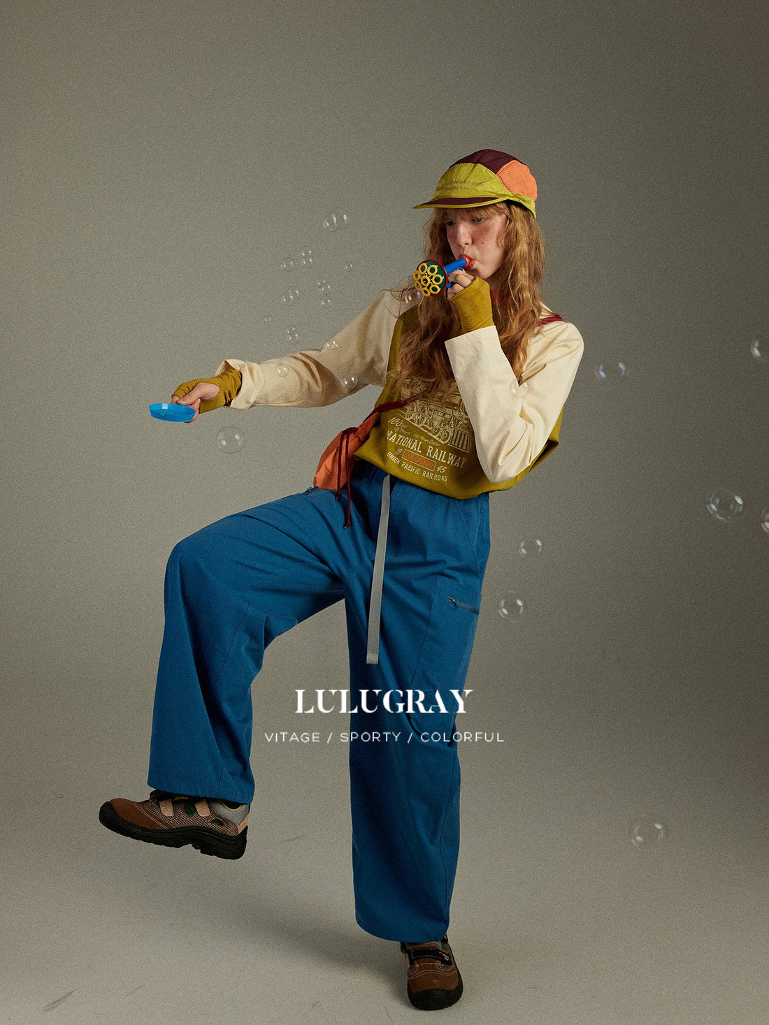 lulugray Vintage Colorblock Patchwork Printed Loose Raglan Women&