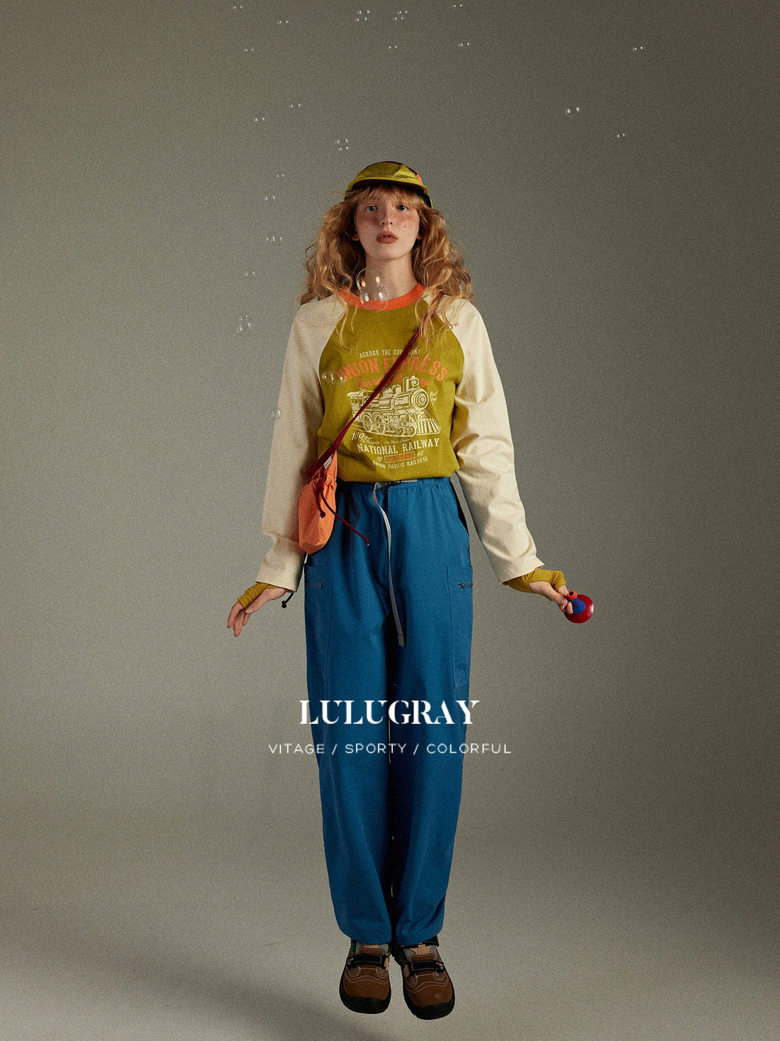 lulugray Vintage Colorblock Patchwork Printed Loose Raglan Women&