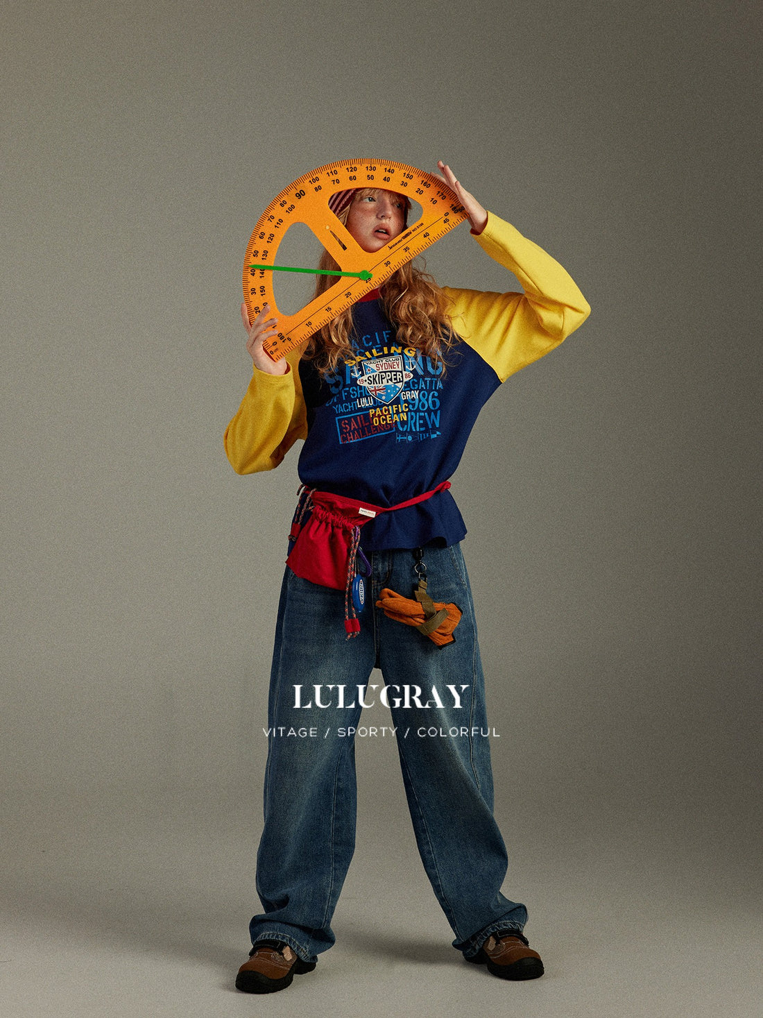 lulugray Vintage Colorblock Patchwork Raglan Print Women&