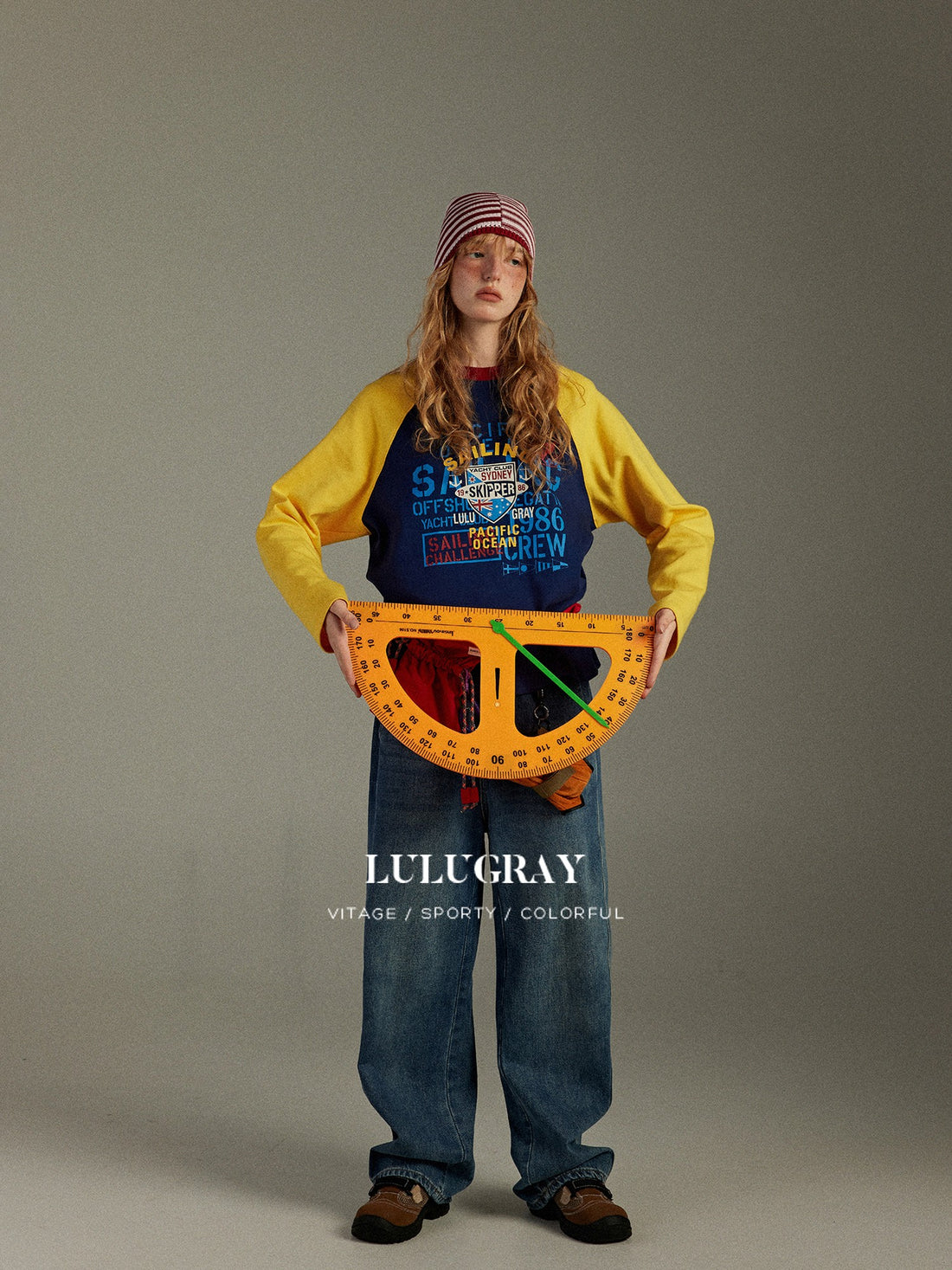 lulugray Vintage Colorblock Patchwork Raglan Print Women&