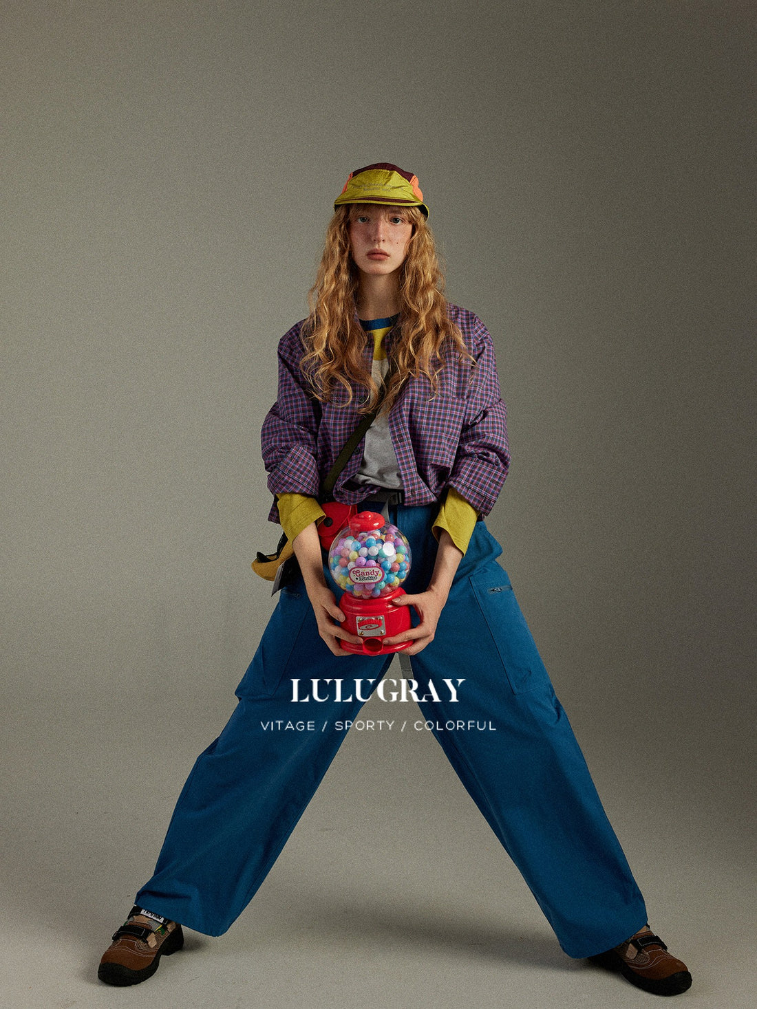 lulugray Vintage Colorblock Plaid Lapel Button Oversized Women&