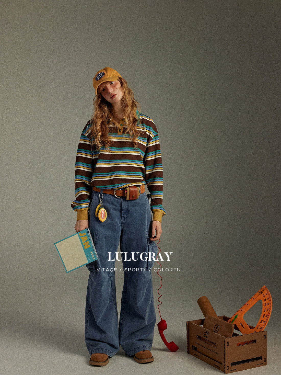 lulugray Vintage Colorblock Polo Collar Embroidered Women&