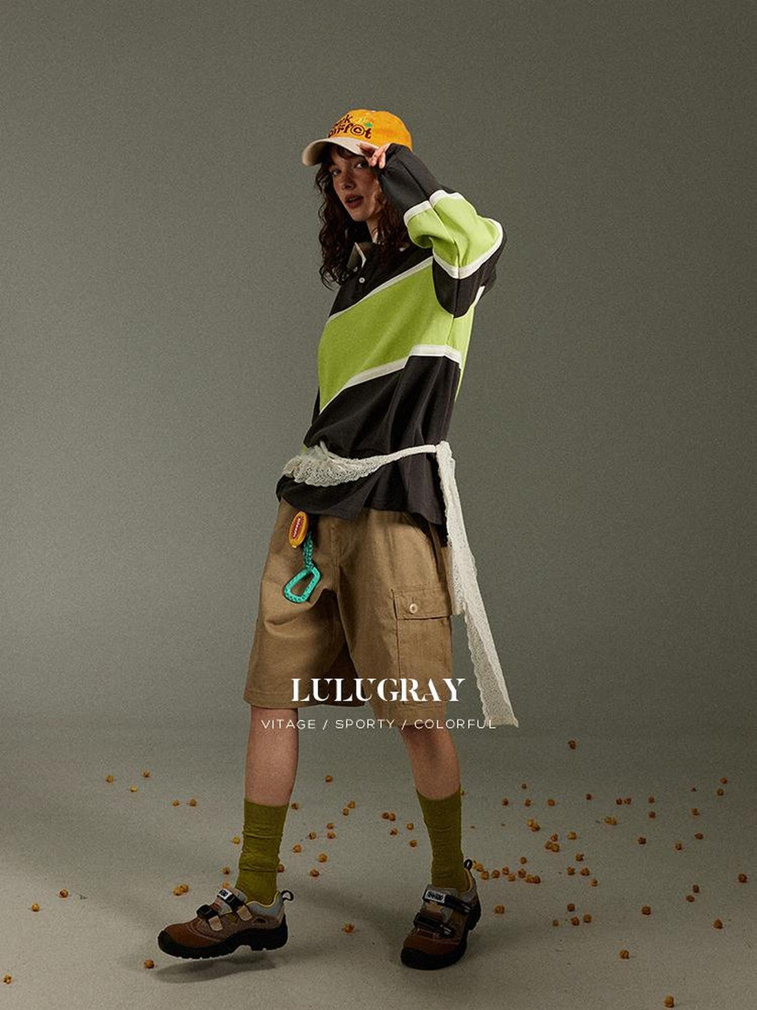 lulugray Vintage Colorblock Polo Collar Patchwork Women&