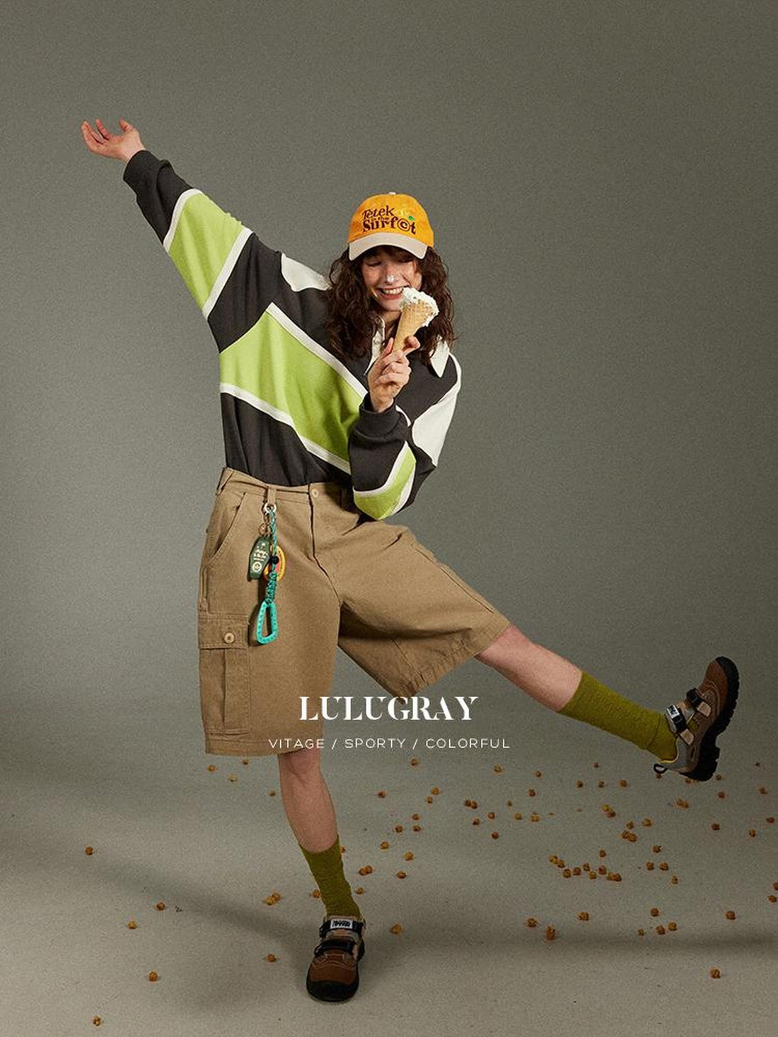 lulugray Vintage Colorblock Polo Collar Patchwork Women&