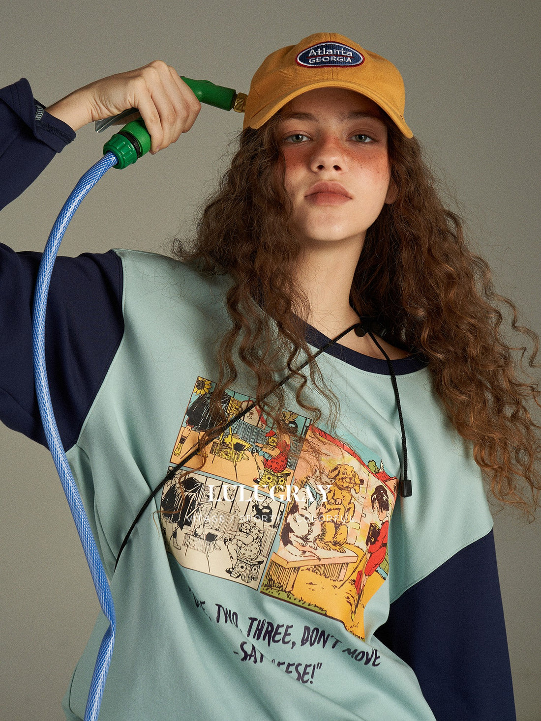 lulugray Vintage Colorblock Print Raglan Loose Women&