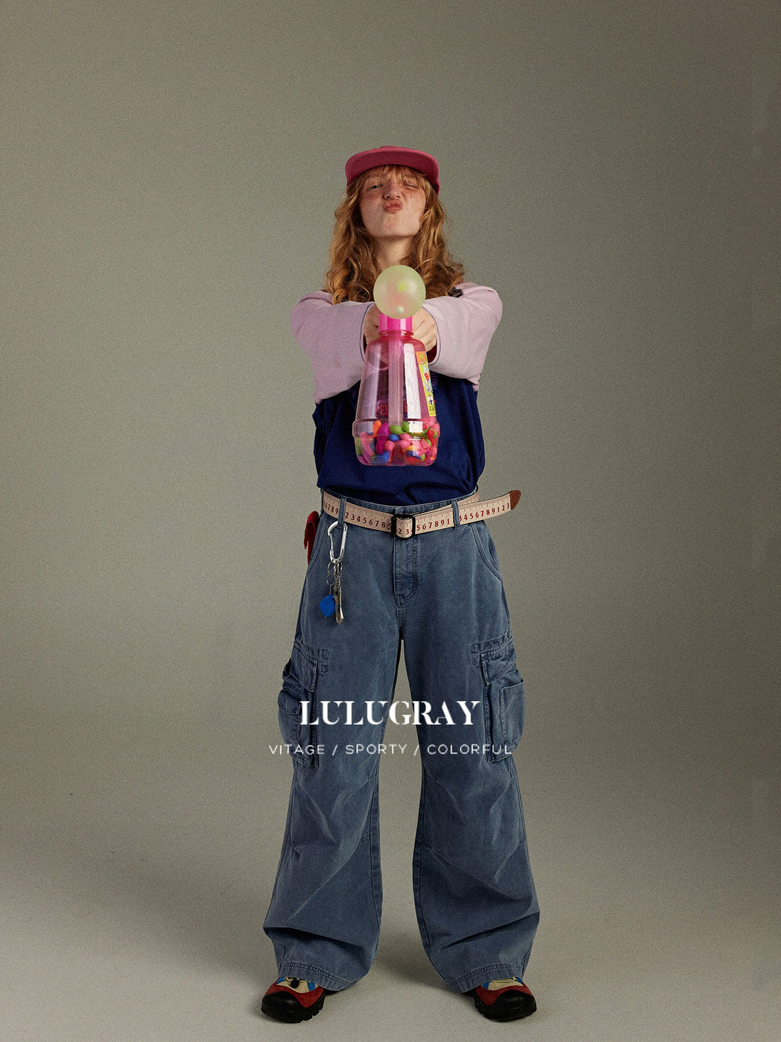 lulugray Vintage Colorblock Raglan Cartoon Print Crewneck Women&
