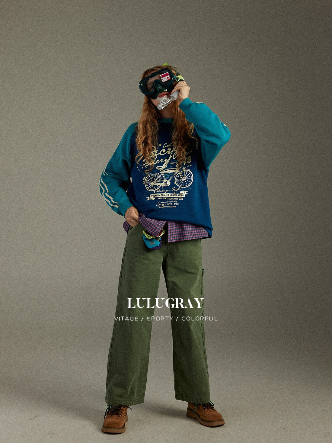 lulugray Vintage Colorblock Raglan Crewneck Printed Women&