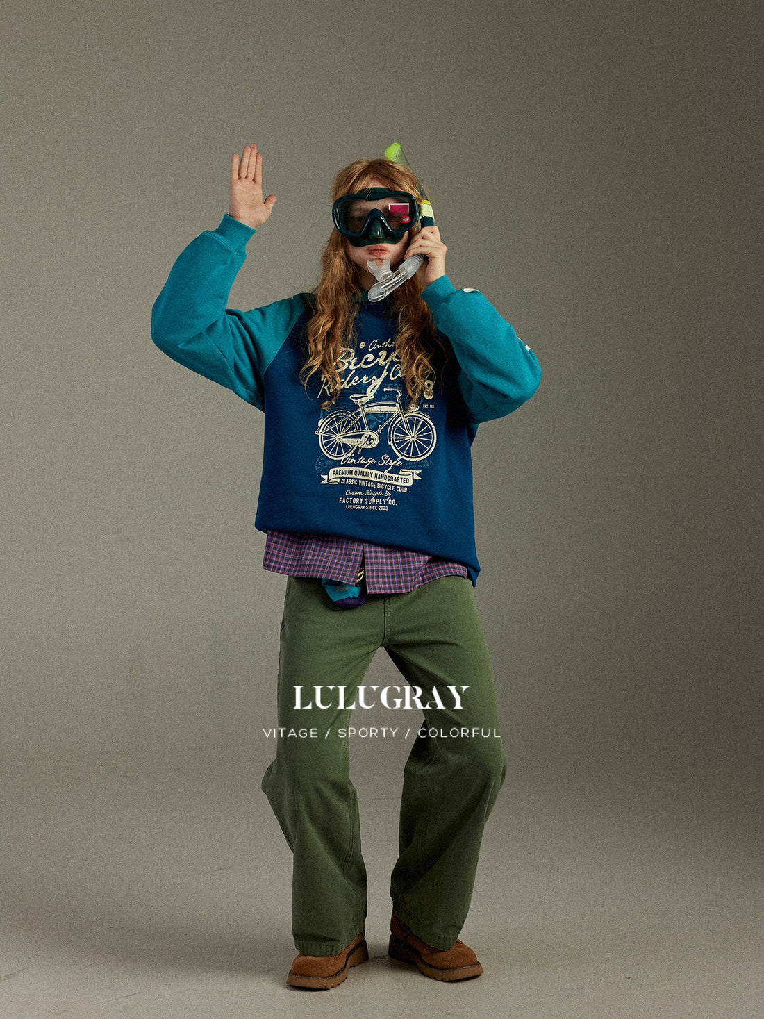 lulugray Vintage Colorblock Raglan Crewneck Printed Women&