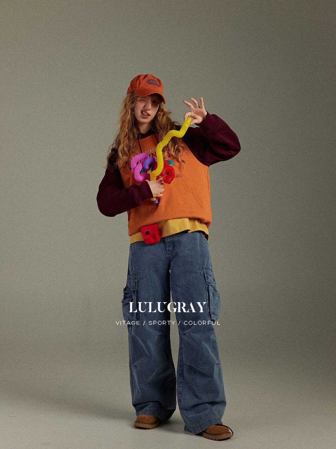 lulugray Vintage Colorblock Raglan Hooded Patchwork Letter Print Women&