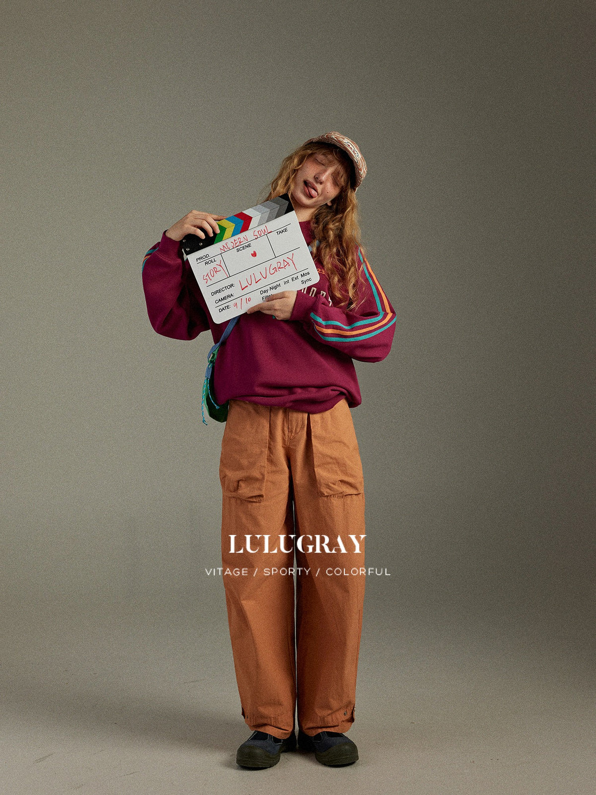 lulugray Vintage Contrast Tape Letter Print Women&