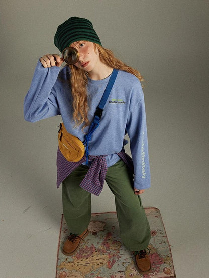 lulugray Vintage Distressed Letter Print Loose Crewneck Women&