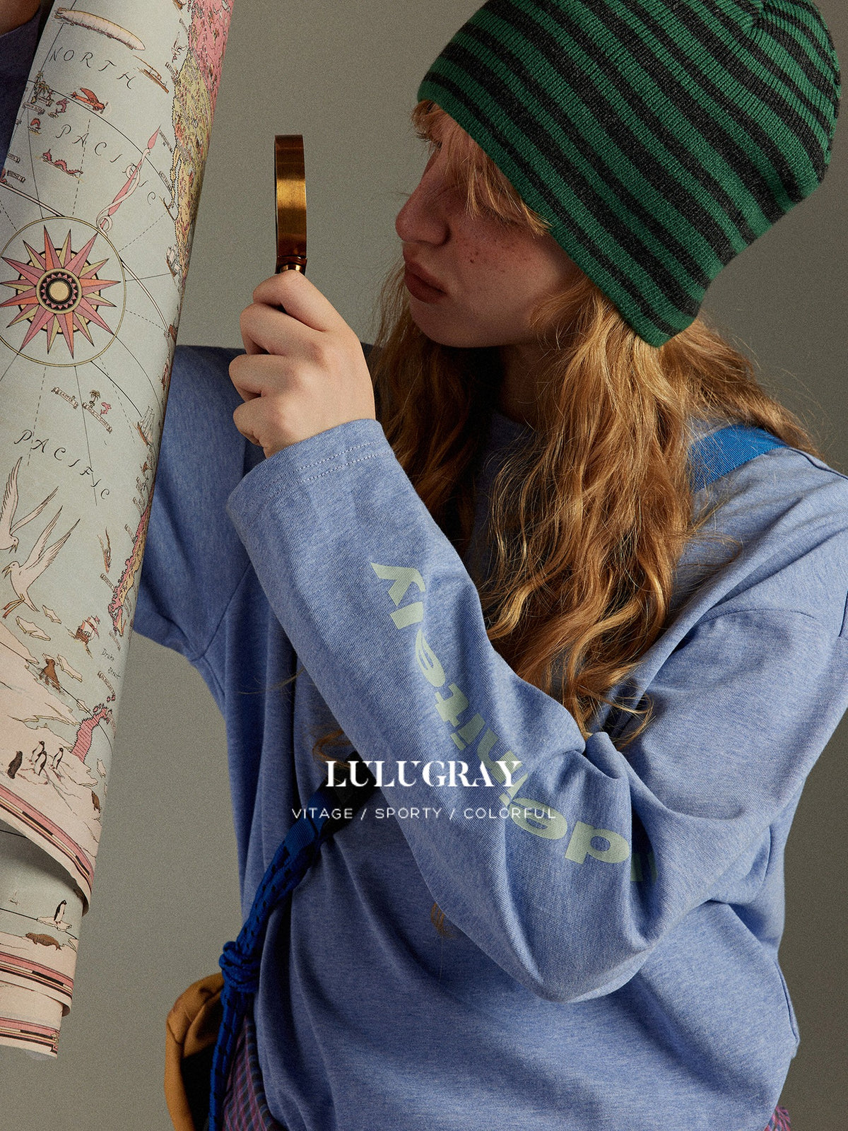 lulugray Vintage Distressed Letter Print Loose Crewneck Women&