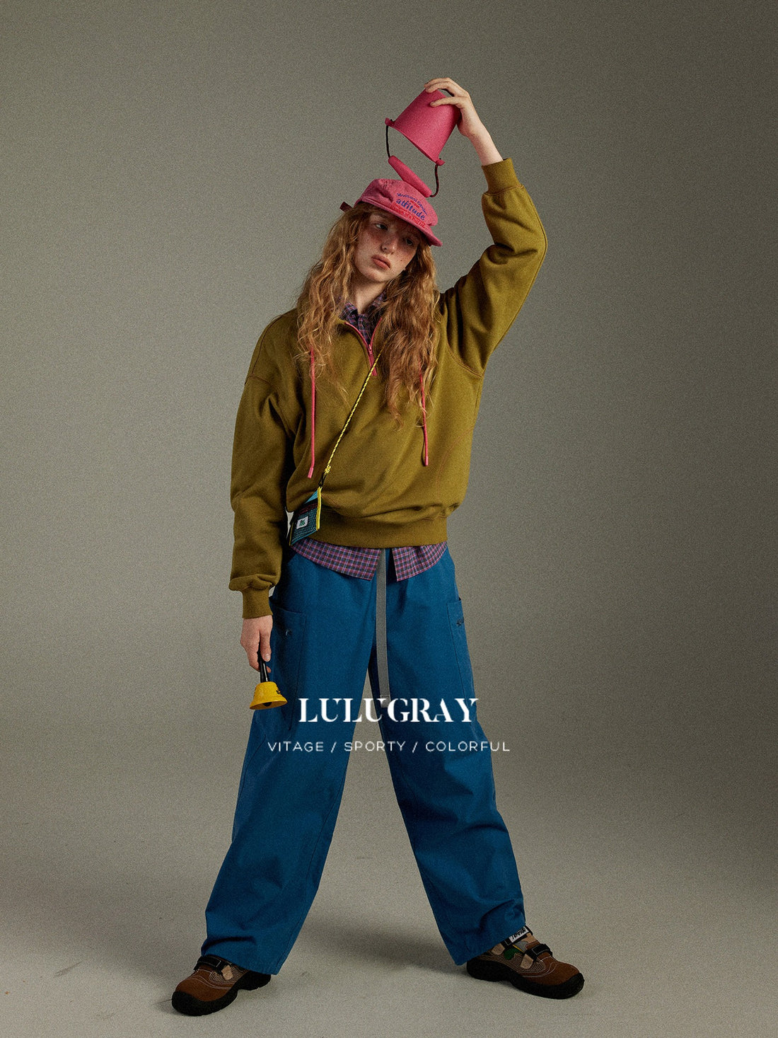lulugray Vintage Half Zip Stand Collar Contrast Letter Print Women&