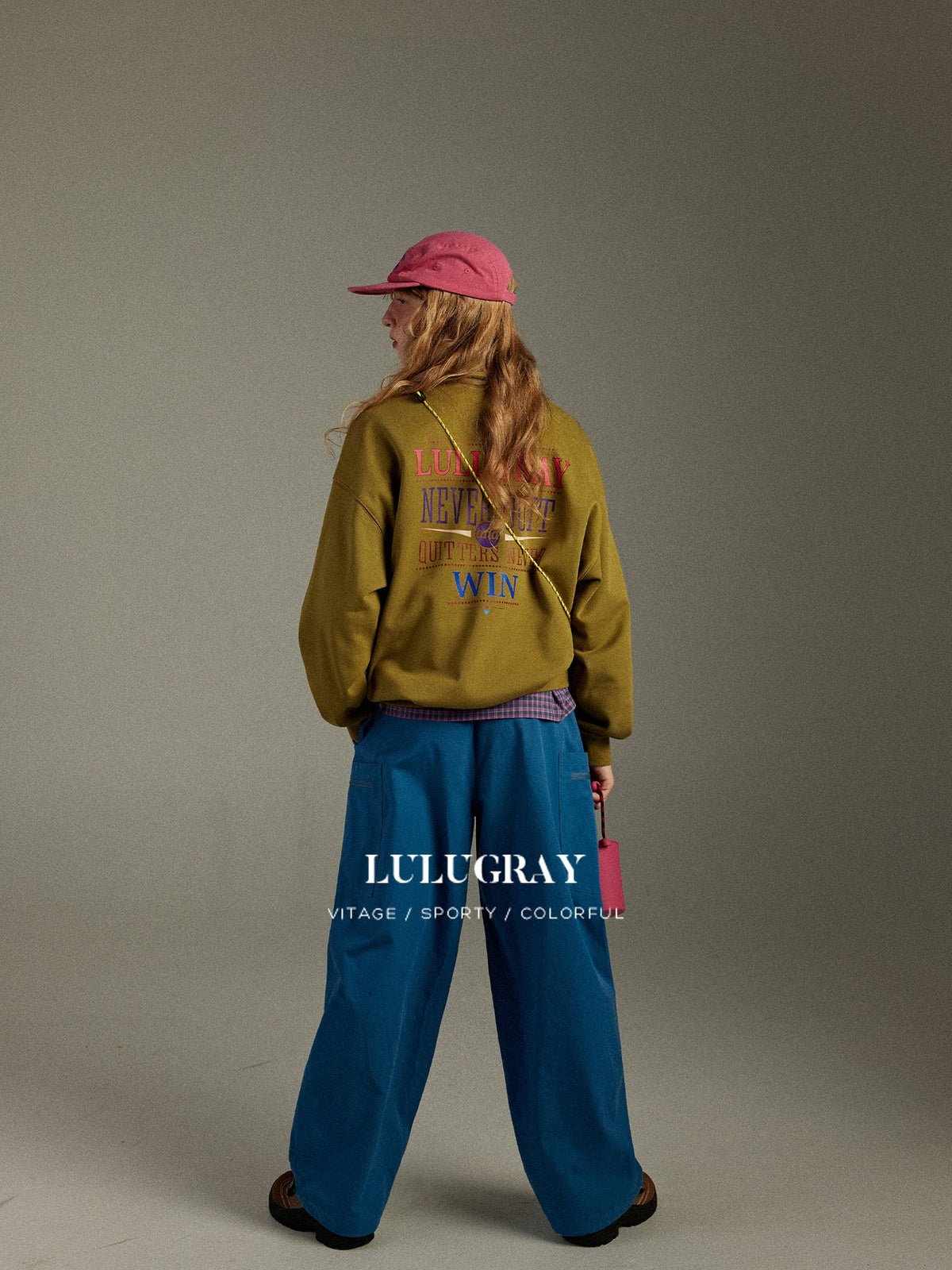 lulugray Vintage Half Zip Stand Collar Contrast Letter Print Women&