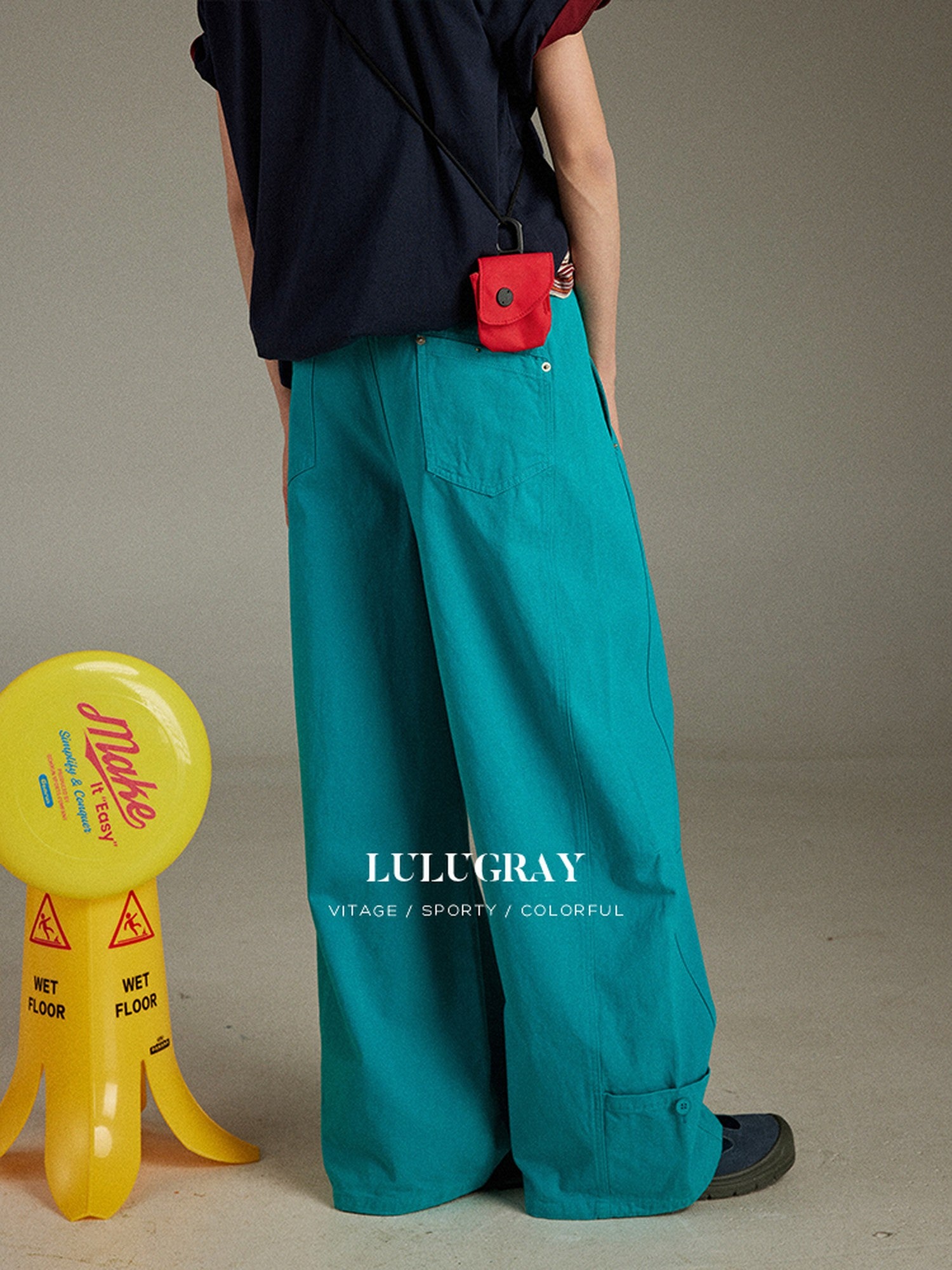 lulugray Vintage High Waist Cargo Pockets Loose Floor Length Women&