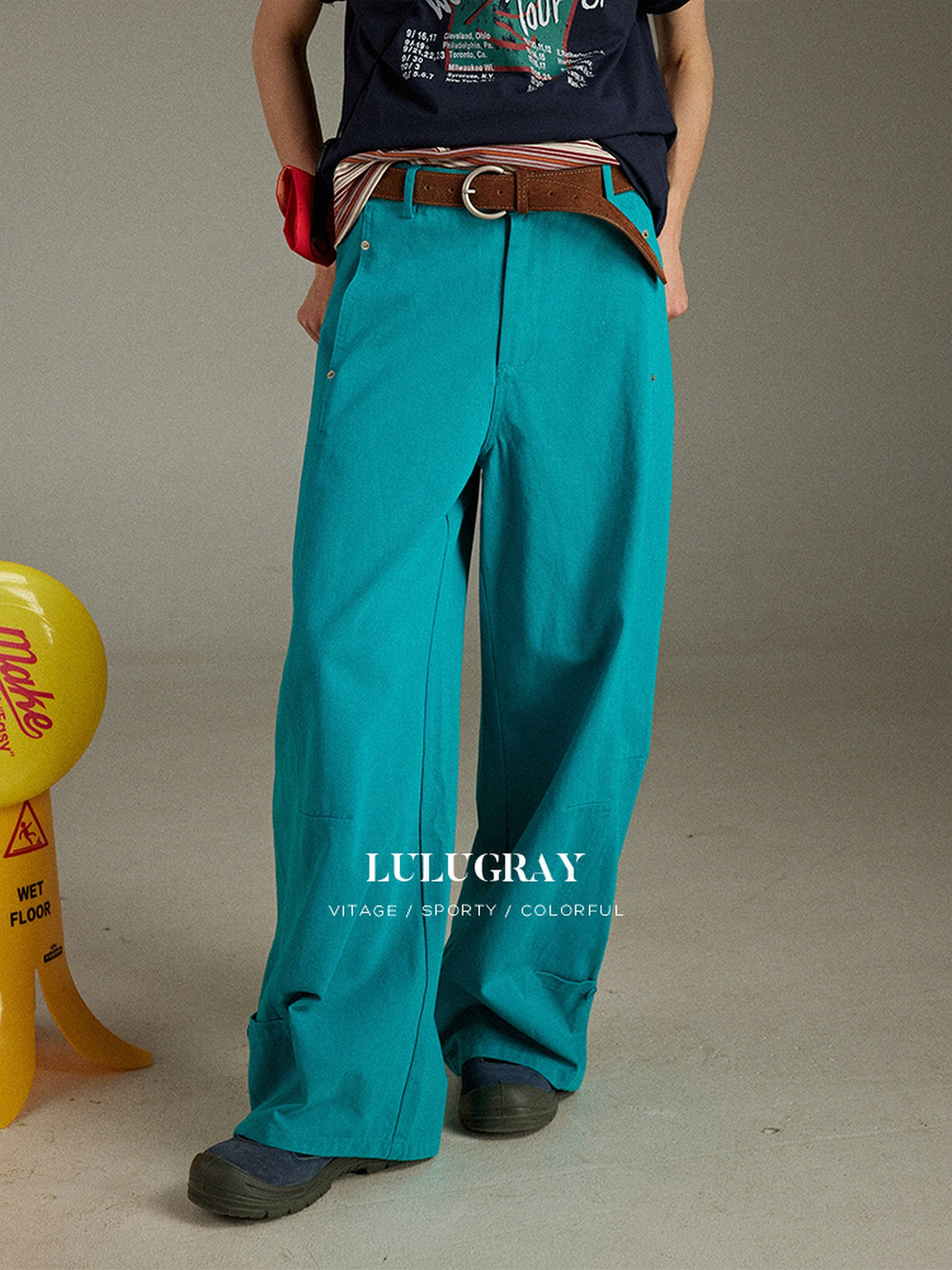 lulugray Vintage High Waist Cargo Pockets Loose Floor Length Women&