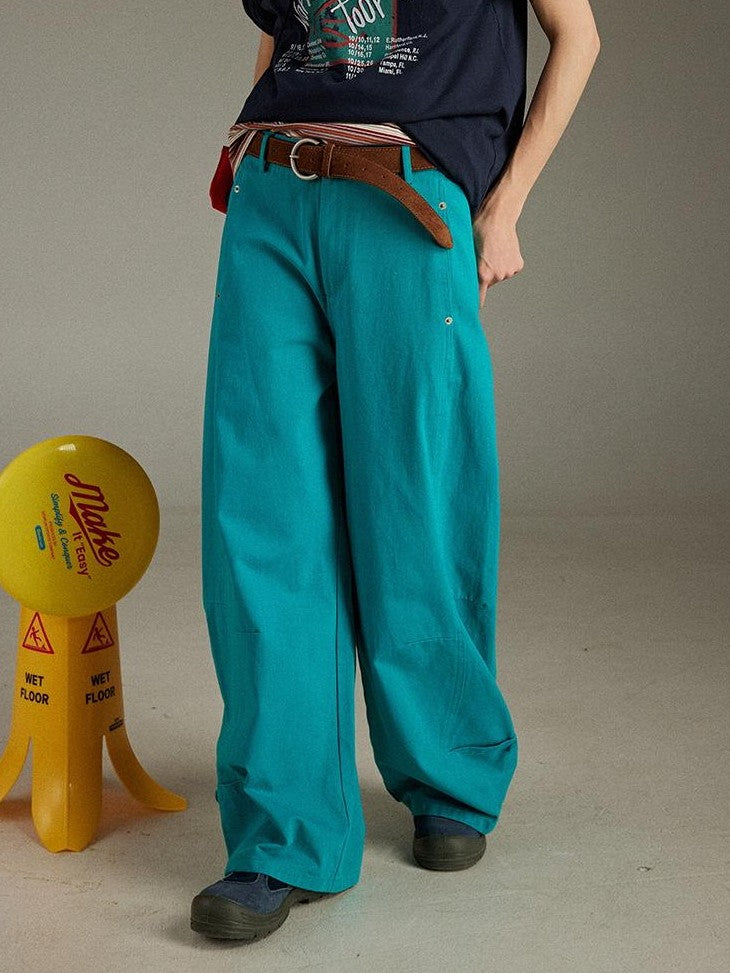 lulugray Vintage High Waist Cargo Pockets Loose Floor Length Women&