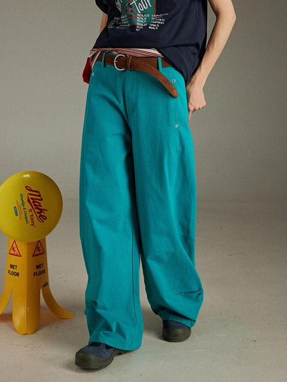 lulugray Vintage High Waist Cargo Pockets Loose Floor Length Women&