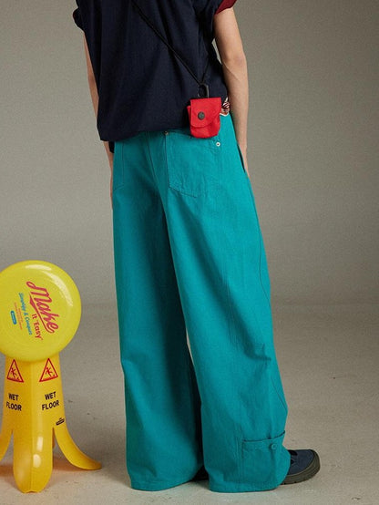lulugray Vintage High Waist Cargo Pockets Loose Floor Length Women&