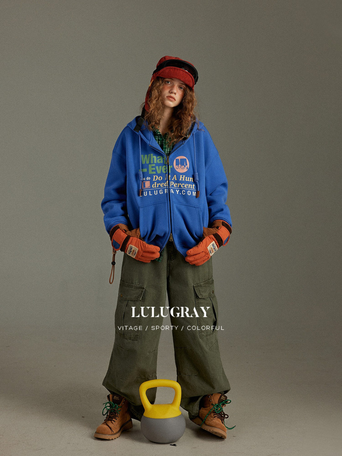 lulugray Vintage Letter Print Double Zip Fleece Lined Women&