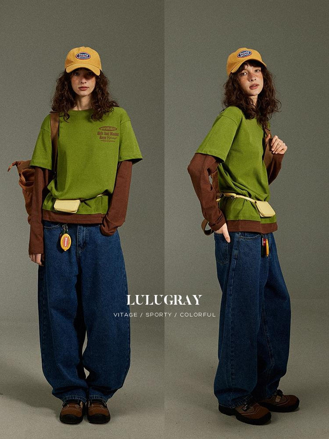 lulugray Vintage Letter Print Faux Two Piece Patchwork Women&