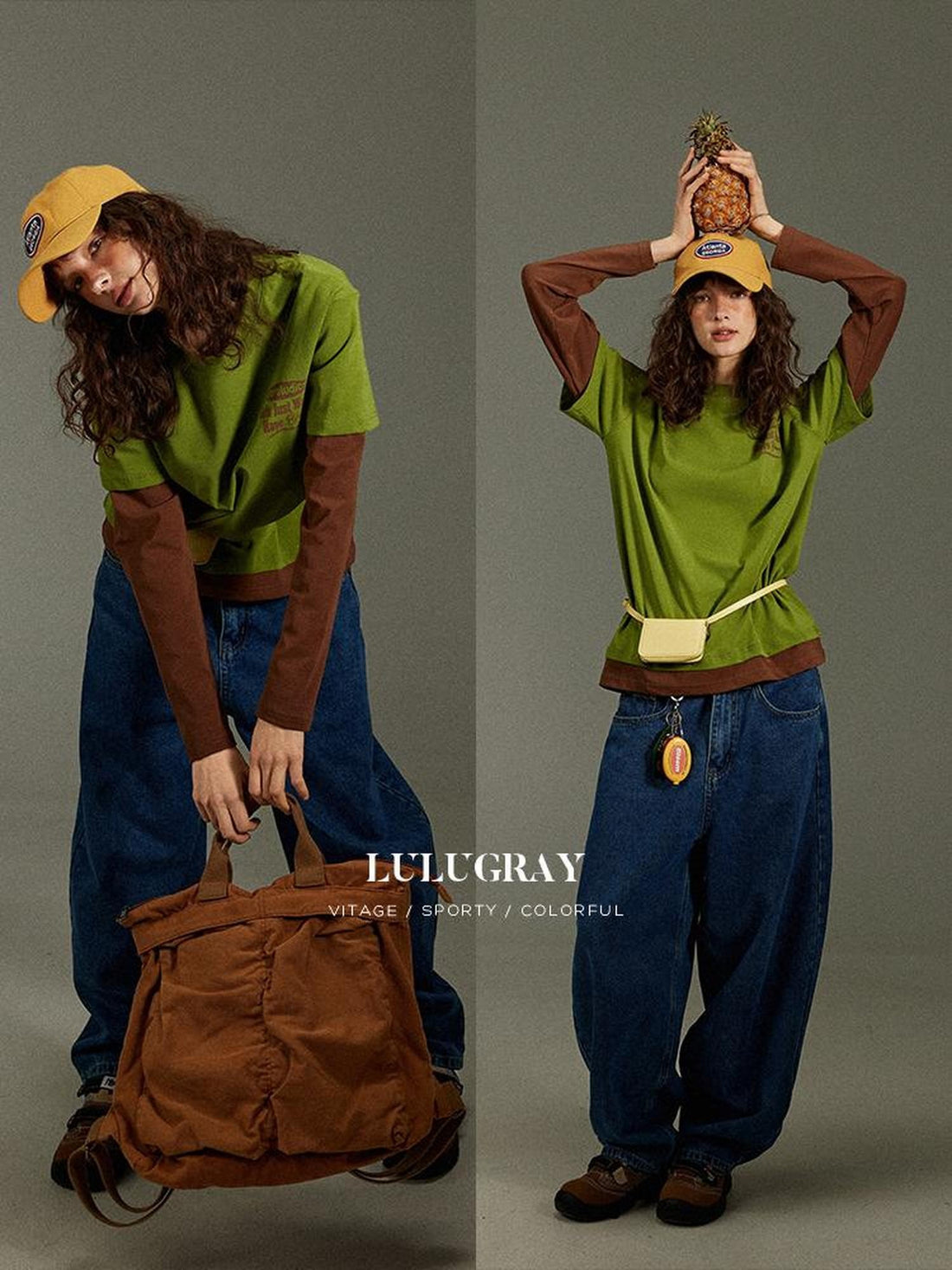 lulugray Vintage Letter Print Faux Two Piece Patchwork Women&