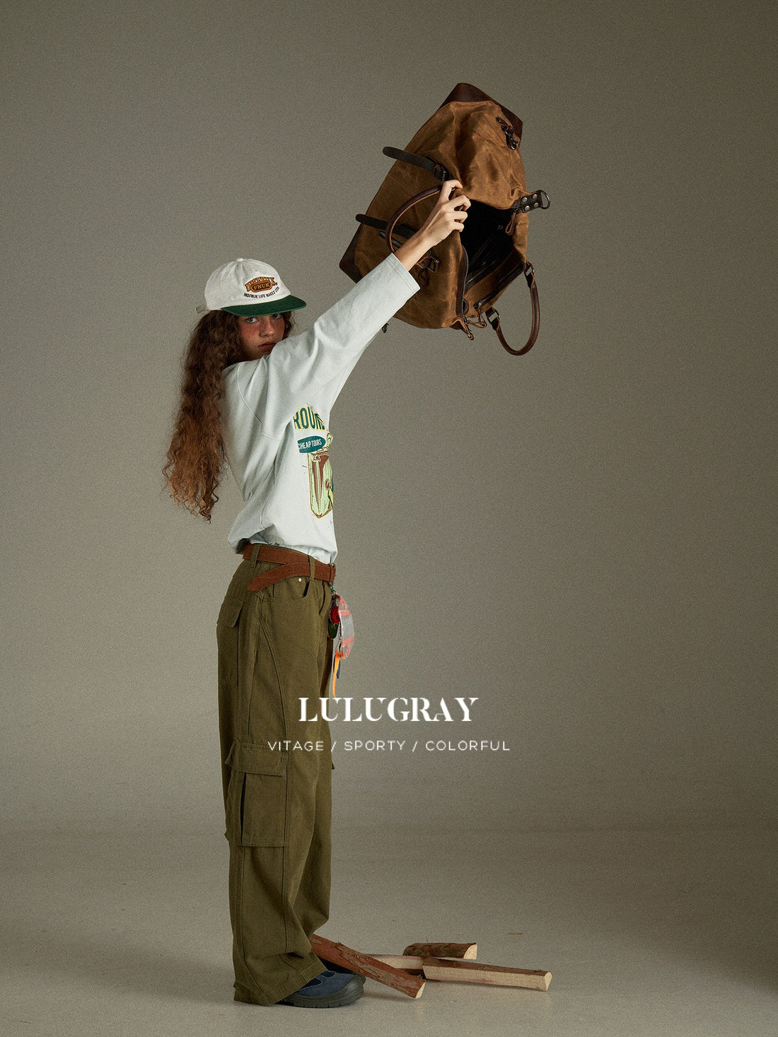 lulugray Vintage Letter Print Loose Crewneck Pullover Women&
